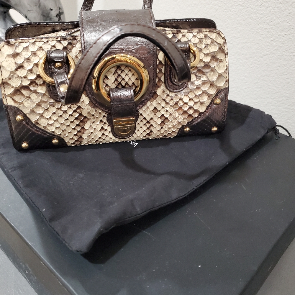 Genuine Python Dolce and Gabbana vitello corrida beige mini python clutch